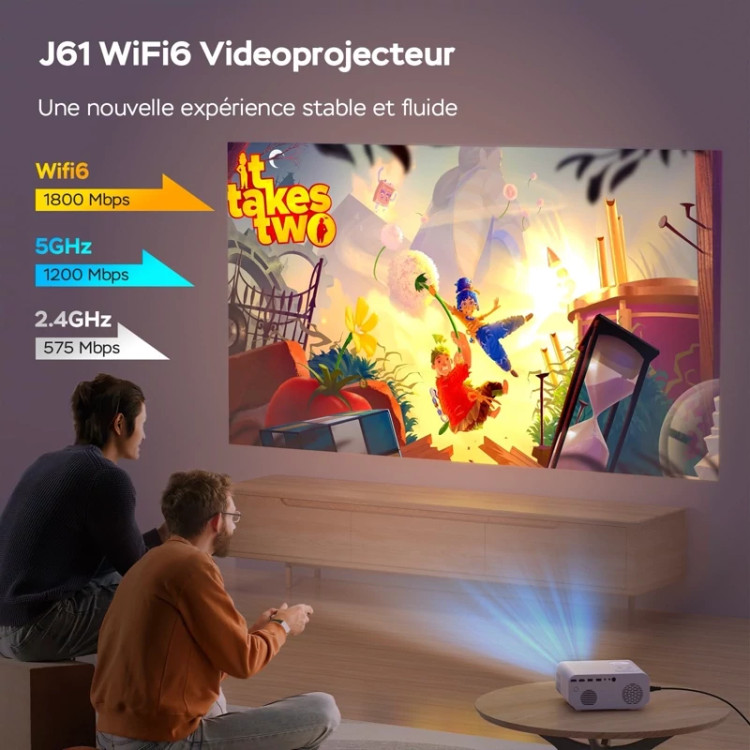 ویدیو پروژکتور وای فای برند جیمویو مدل J61 با کیفیت 4k و فوکوس خودکار