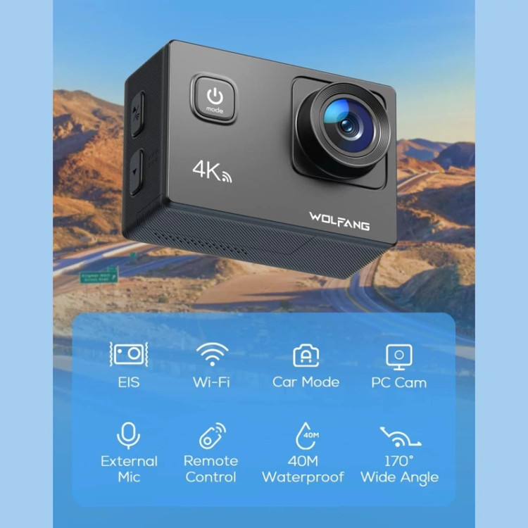 دوربین اکشن ورزشی 4K برند WOLFANG مدل GA100