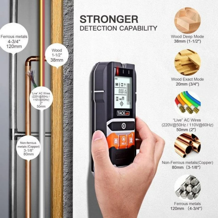 اسکنر ، ردیاب دیواری برند TACKLIFE-DMS05 با رطوبت سنج