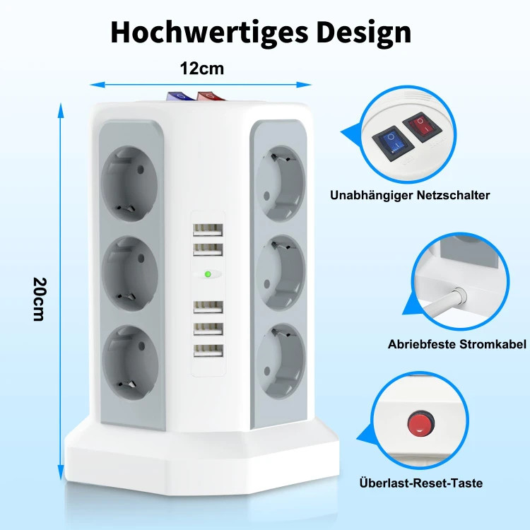 چندراهی برق کوتومای 2500w و 12 پریز و ۵ پورت USB با کابل 1.80 سانتیمتری