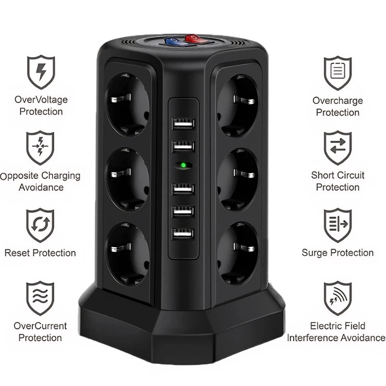 چندراهی برق کوتومای 2500w و 12 پریز و ۵ پورت USB با کابل 1.80 سانتیمتری