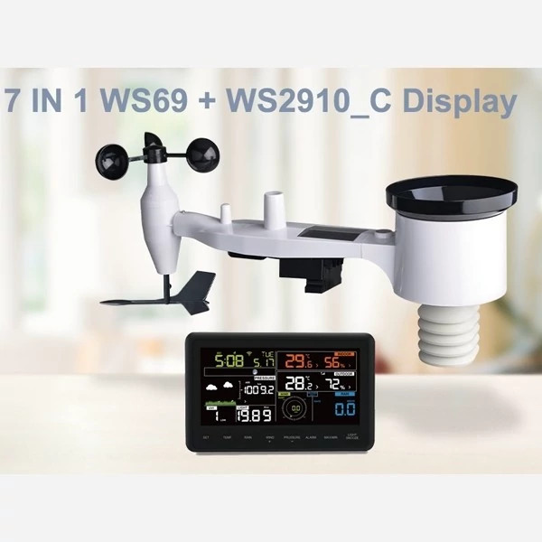 ایستگاه هواشناسی برند ECOWITT مدل WS2910 با نمایشگر رنگی و حسگر ۷ در ۱