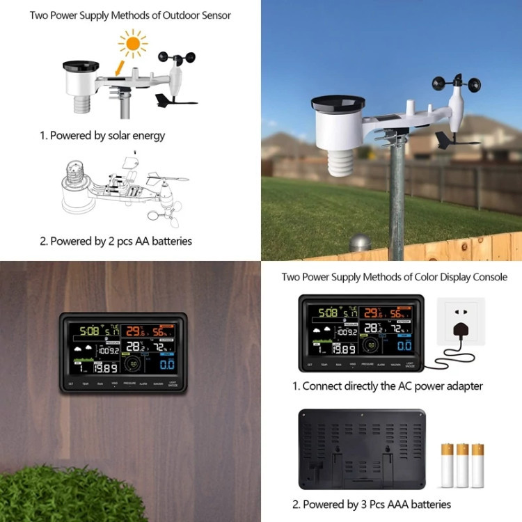 ایستگاه هواشناسی برند ECOWITT مدل WS2910 با نمایشگر رنگی و حسگر ۷ در ۱