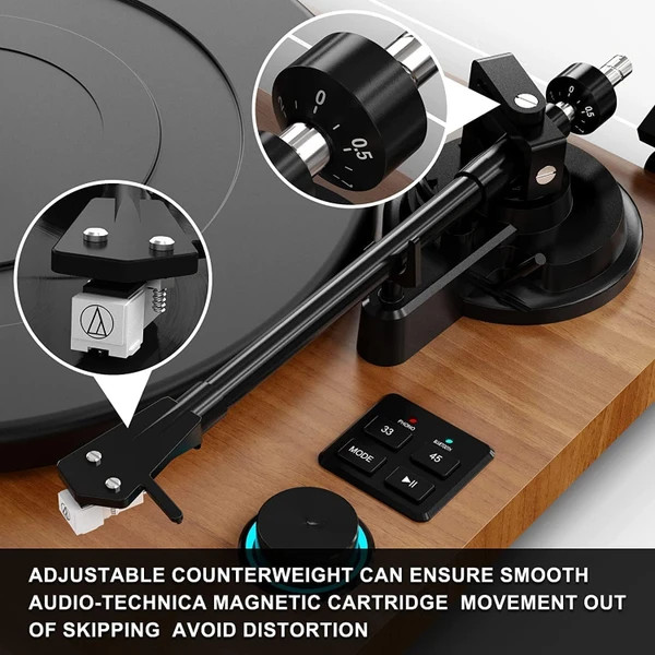 گرامافون چوبی رومیزی با سیستم HiFi و بلوتوثی با دو بلندگوی جداگانه