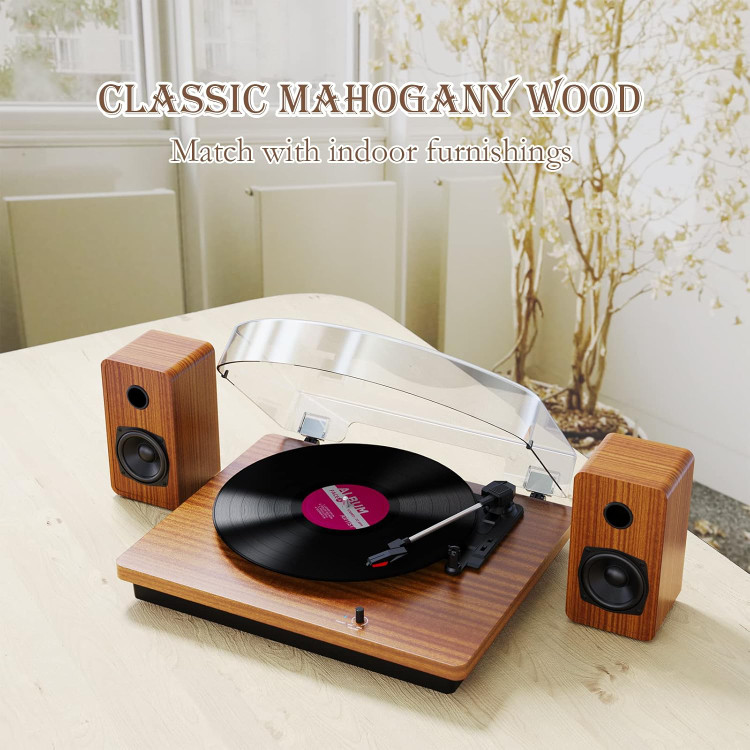 گرامافون بلوتوثی چوبی مدل M514 سه سرعته با 2 اسپیکر جانبی و تبدیل وینیل به MP3