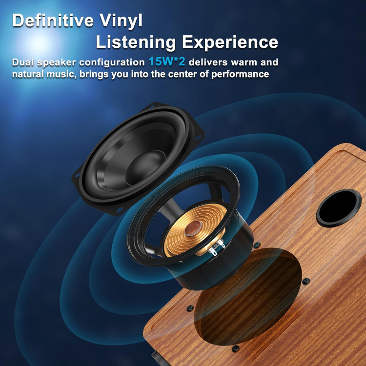 گرامافون بلوتوثی چوبی مدل M514 سه سرعته با 2 اسپیکر جانبی و تبدیل وینیل به MP3