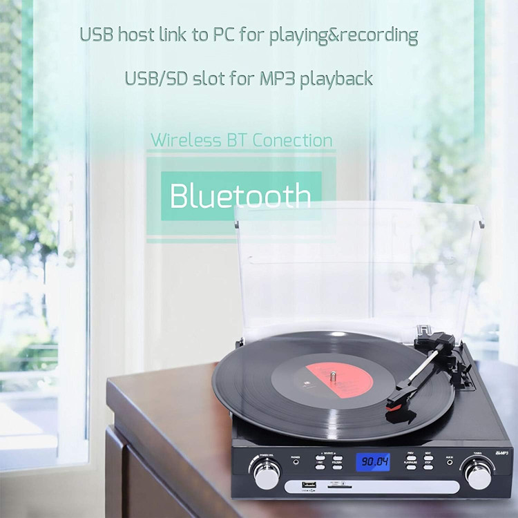 گرامافون بلوتوثی برندDIGITNOW! قابلیت تبدیل وینیل به MP3 | کاست، رادیو AM/FM، USB/SD