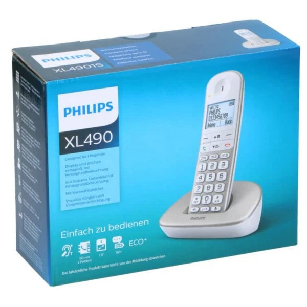 تلفن ثابت برند فیلیپس مدل XL490 | سازگار با سمعک، تقویت صدا و صفحه نمایش بزرگ