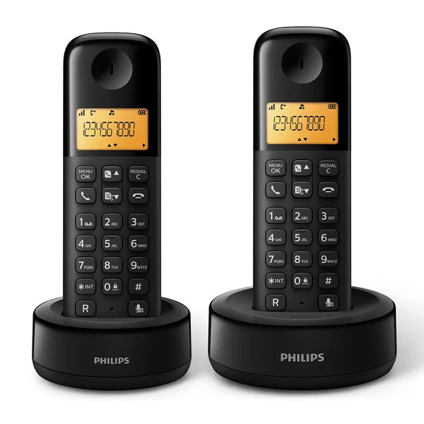 تلفن ثابت بیسیم برند فیلیپس مدل D160 Duo دو گوشی | DECT، صفحه نمایش 1.6 اینچی