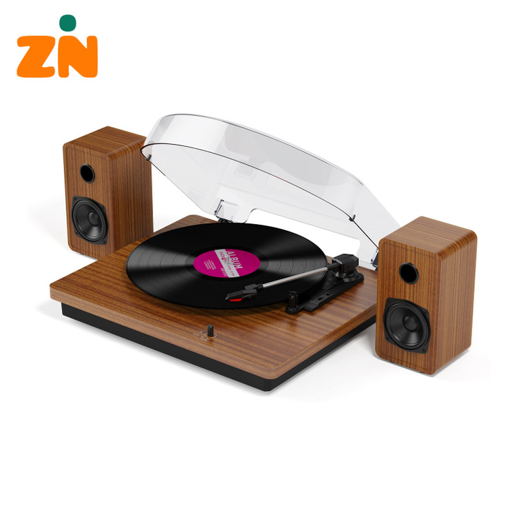 گرامافون بلوتوثی چوبی مدل M514 سه سرعته با 2 اسپیکر جانبی و تبدیل وینیل به MP3