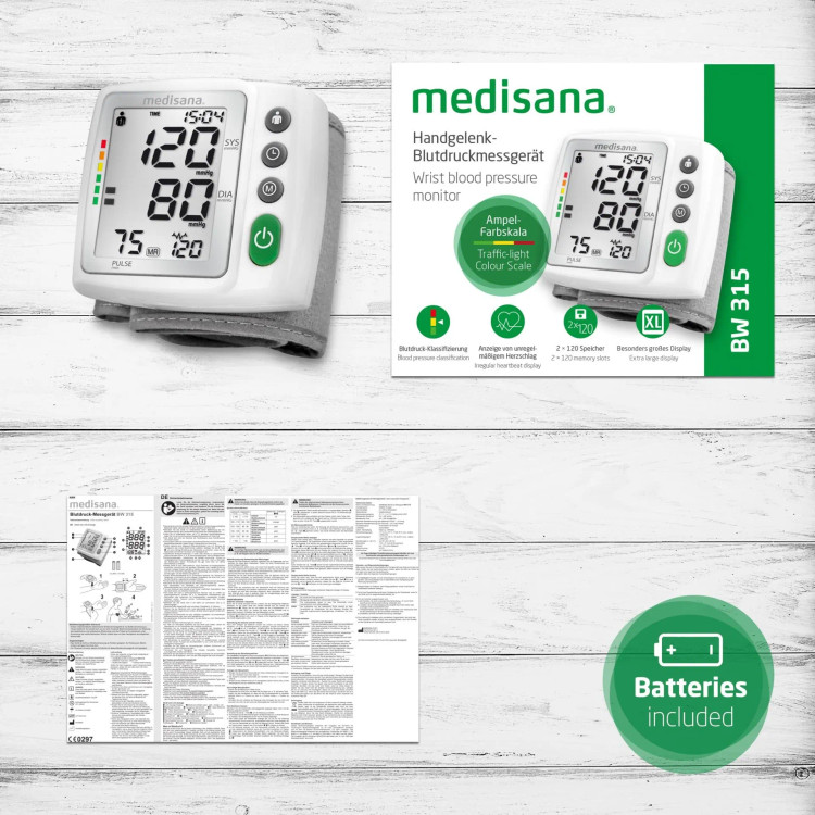 فشارسنج مچی مدیسانا مدل Medisana BW 315، دیجیتال با تشخیص ضربان قلب نامنظم