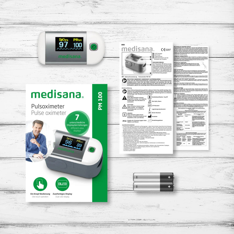 پالس اکسیمتر انگشتی مدیسانا مدل Medisana PM 100، اندازهگیری اکسیژن خون و ضربان قلب