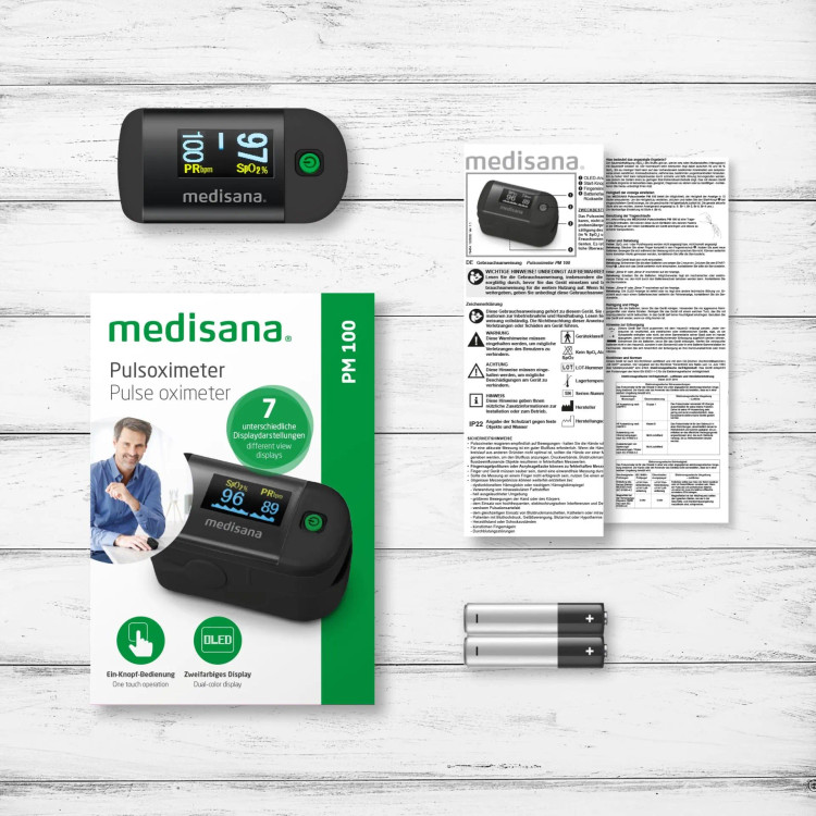 پالس اکسیمتر انگشتی مدیسانا مدل Medisana PM 100، اندازهگیری اکسیژن خون و ضربان قلب