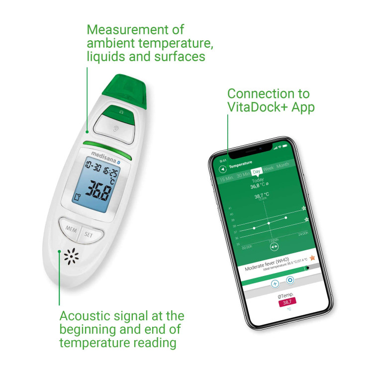 دماسنج دیجیتال مادون قرمز مدیسانا Medisana TM 750 Connect | پیشانی و گوش | Bluetooth