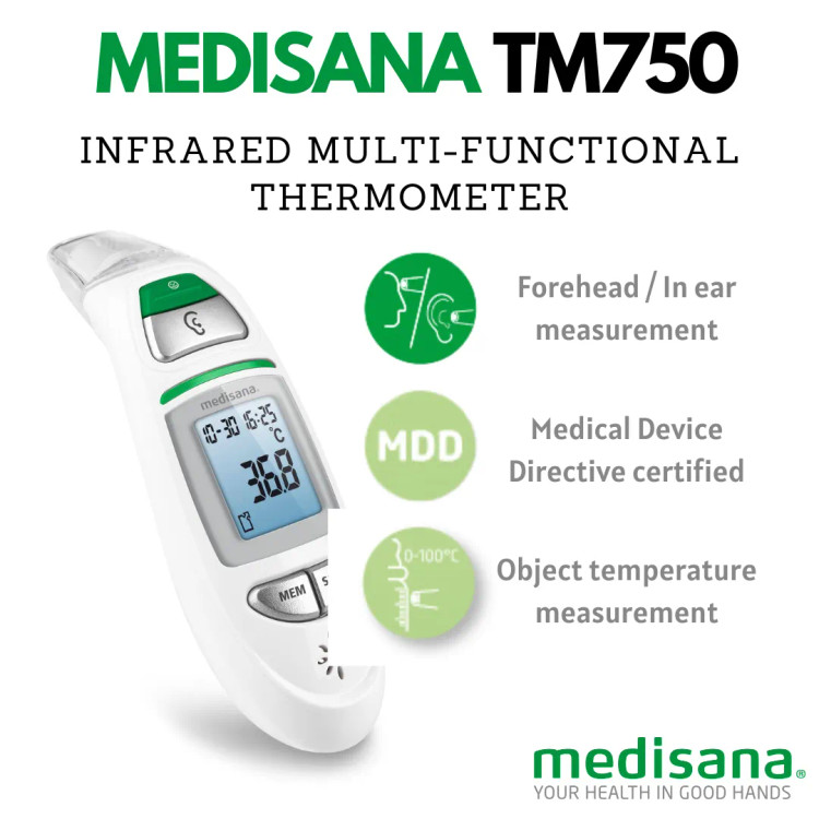 دماسنج دیجیتال مادون قرمز مدیسانا Medisana TM 750 | پیشانی و گوش | 6 در 1